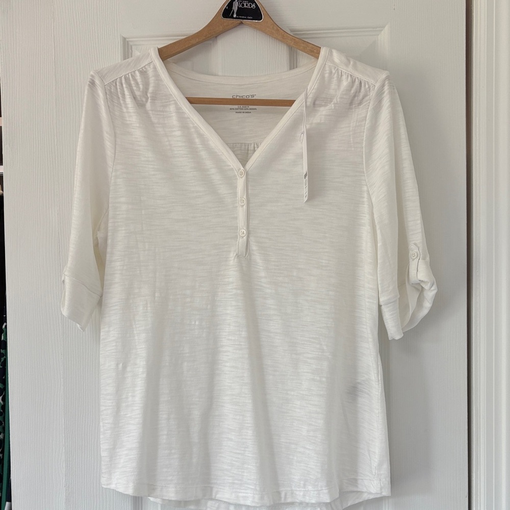 Chico's white Slub Tee NWT SZ 1